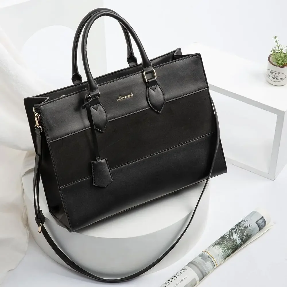 Lovevook Colorblock Vegan Leather Laptop Briefcase Tote Bag